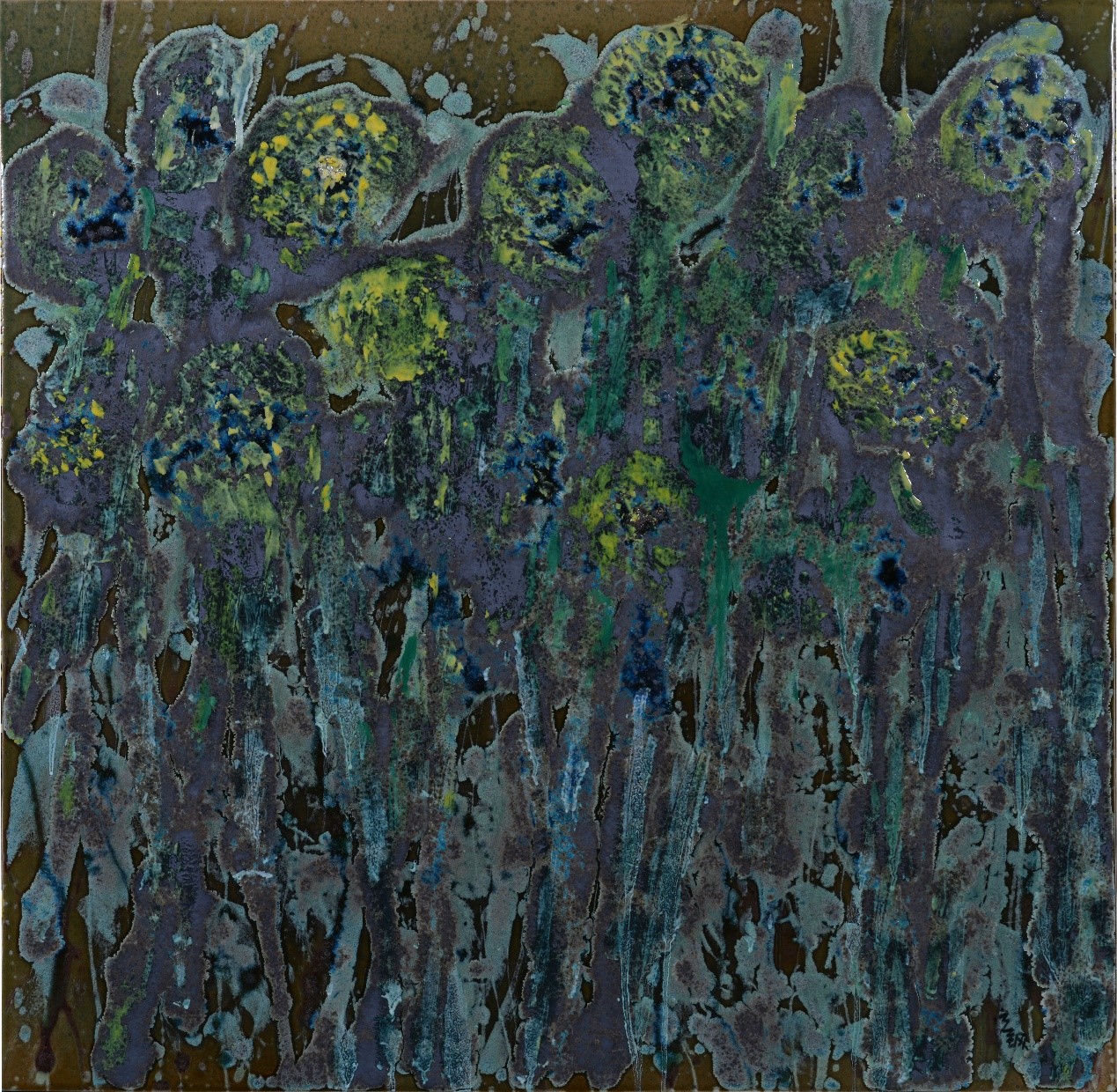<h2>残荷</h2><p>作者：宁钢</p><p>创作年代：2019年</p><p>规格：80cm×80cm</p><p>品类：高温颜色釉粉彩综合装饰瓷板</p>